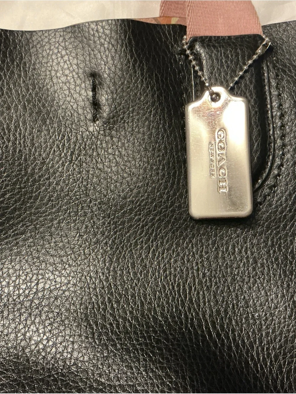 Coach Black Leather Tote with Pink Web Handles